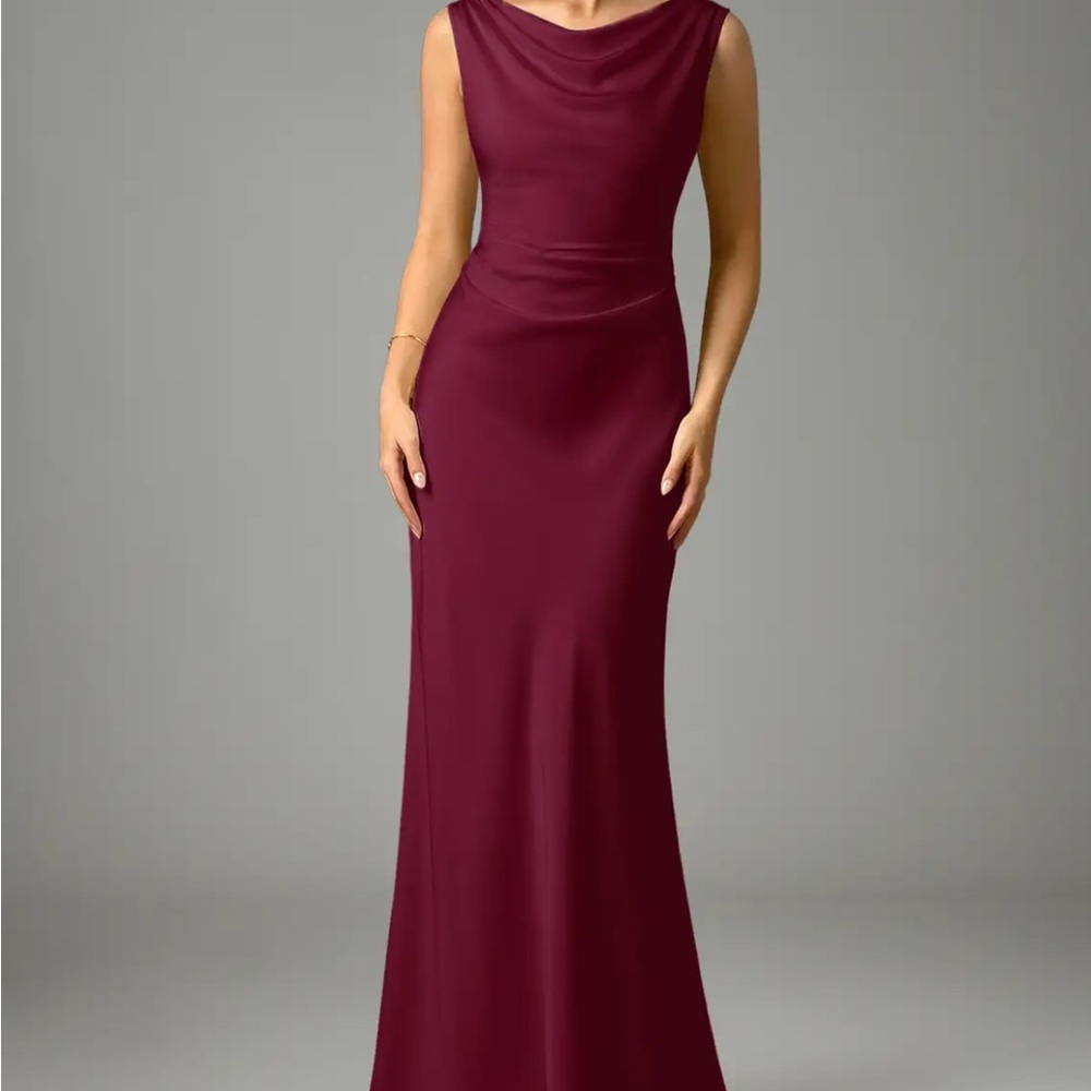 Azazie Sleeveless Cowl Neck Maxi Dress in Mulberry